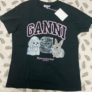 Ganni Black Pet Trio Graphic Cotton T-shirt size Small